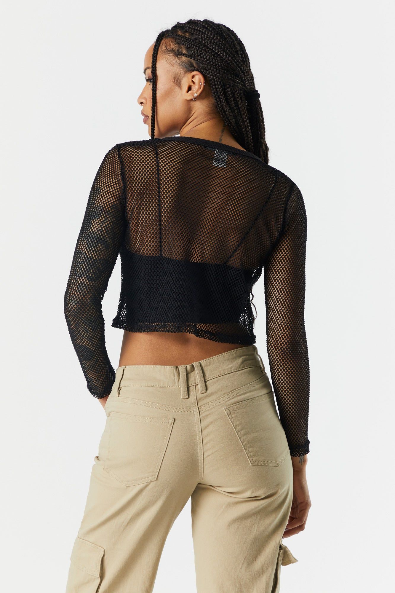 Fishnet Long Sleeve Crop Top sold by Charlotte Russe product image thumbnail 2
