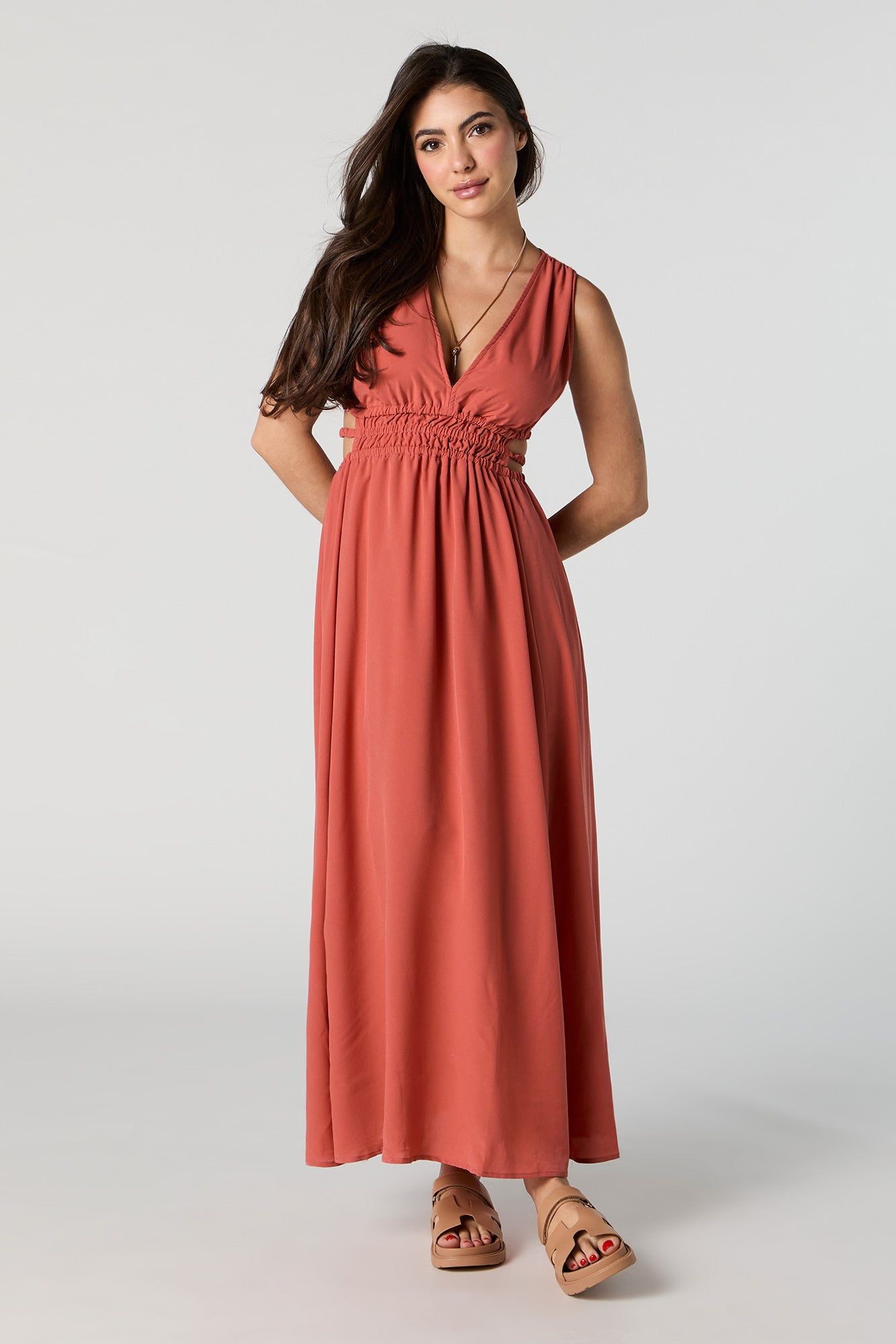 V-Neck Side Cut-Out Maxi Dress sold by Charlotte Russe