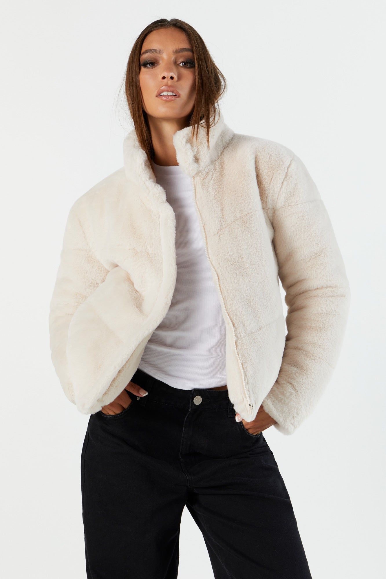 Plush Zip-Up Jacket sold by Charlotte Russe