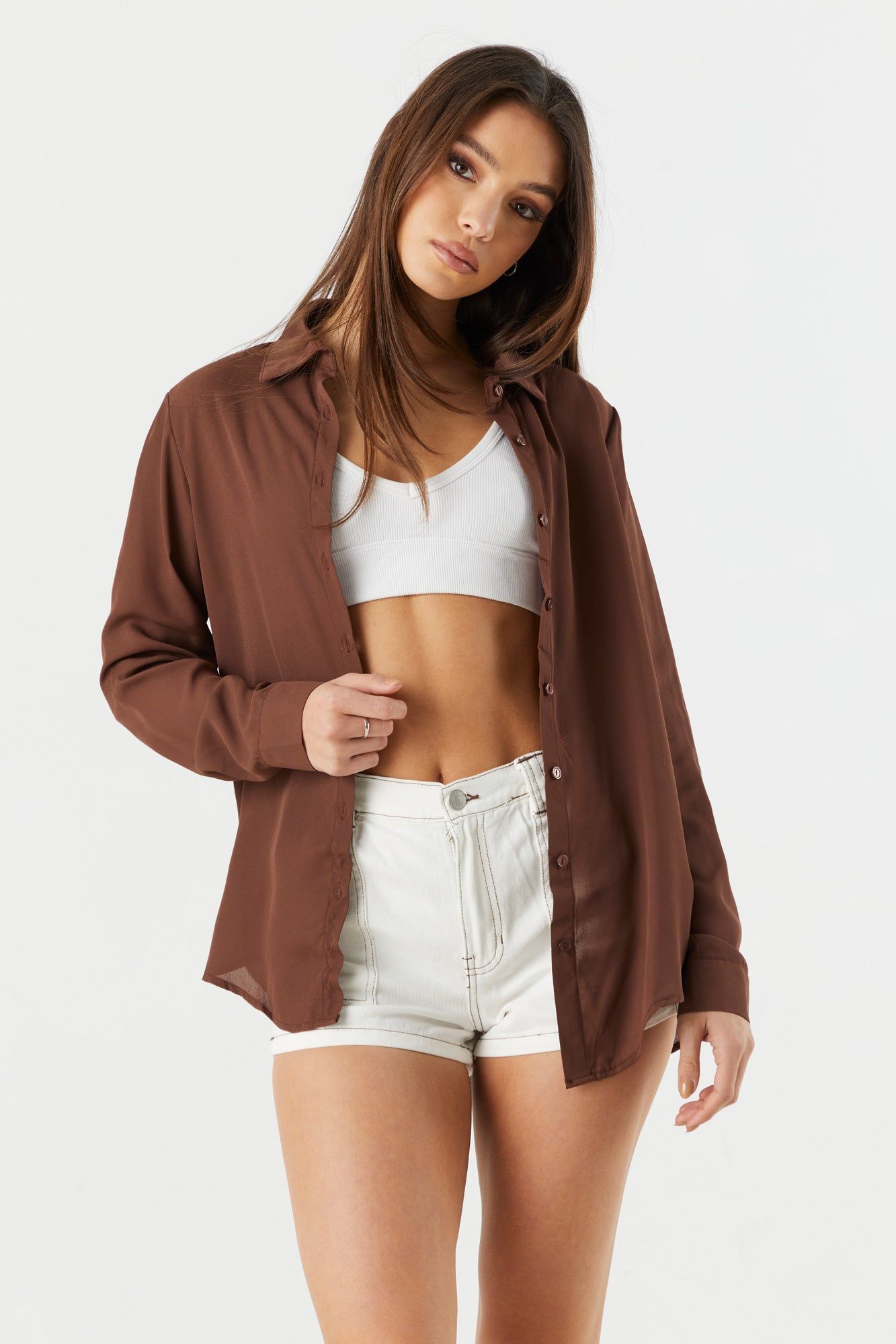 Button-Up Long Sleeve Shirt sold by Charlotte Russe