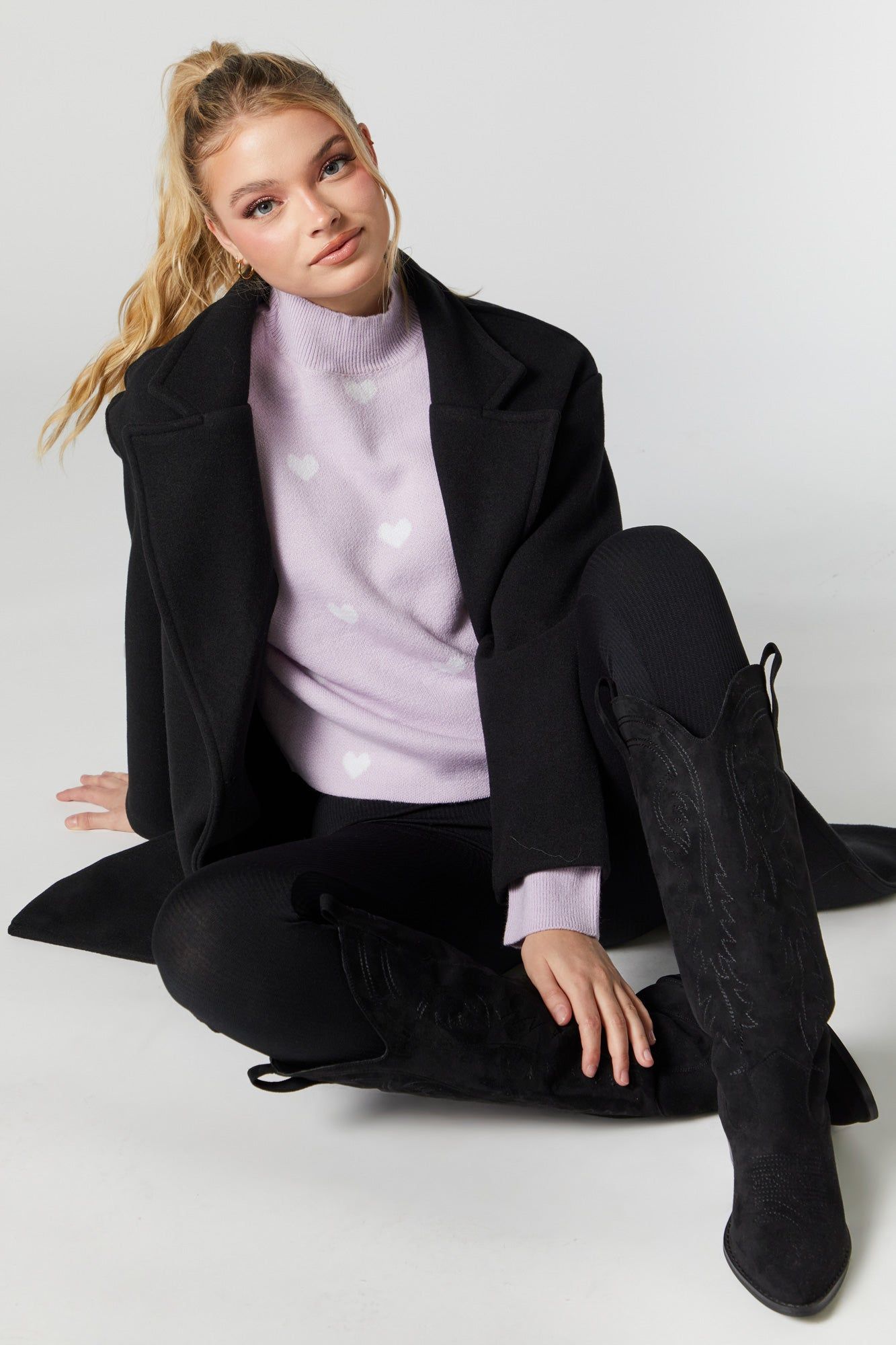 Heart Knit Mock Neck Sweater sold by Charlotte Russe