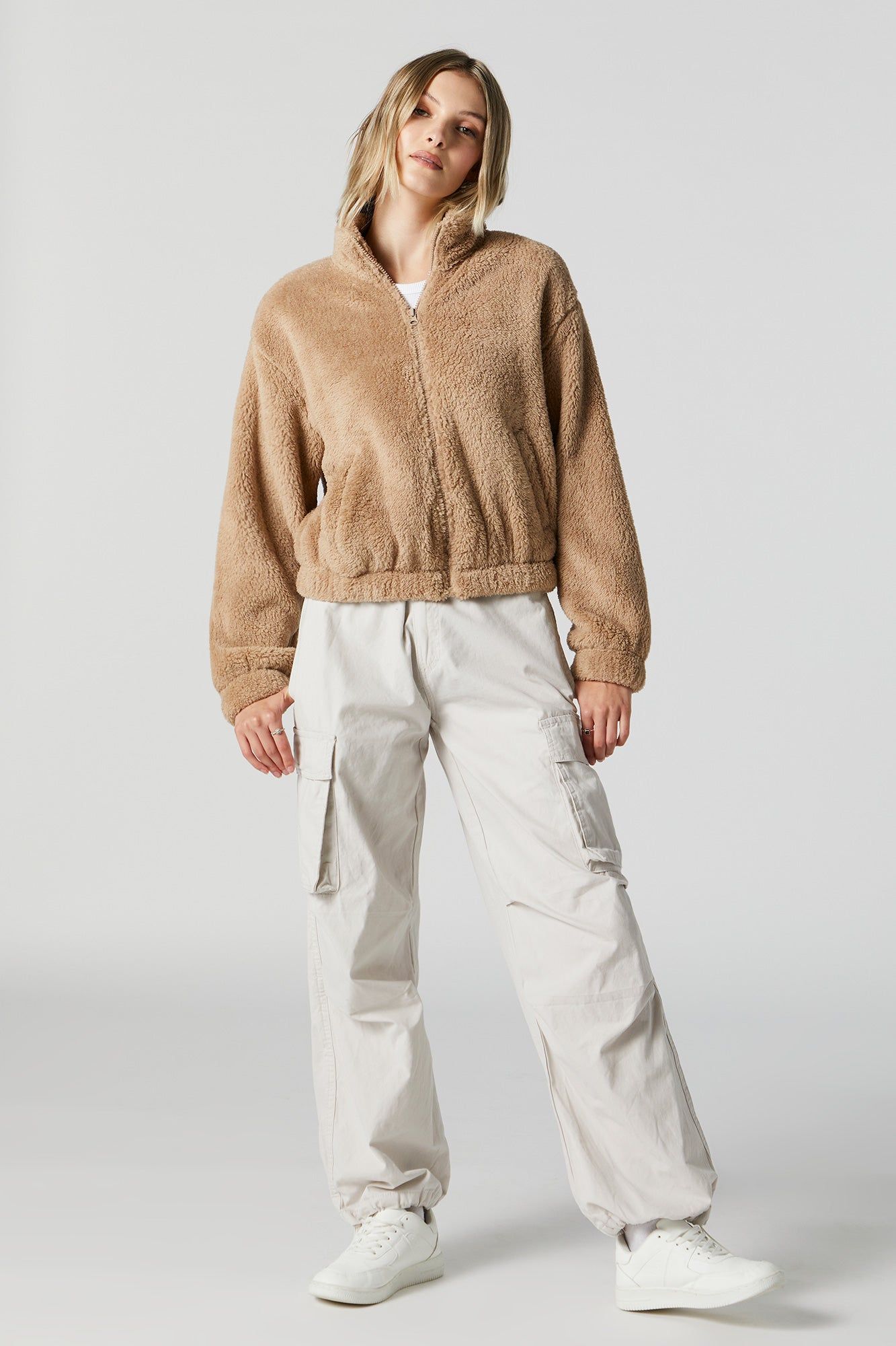 Coloured Plush Bomber Jacket sold by Charlotte Russe product image thumbnail 3