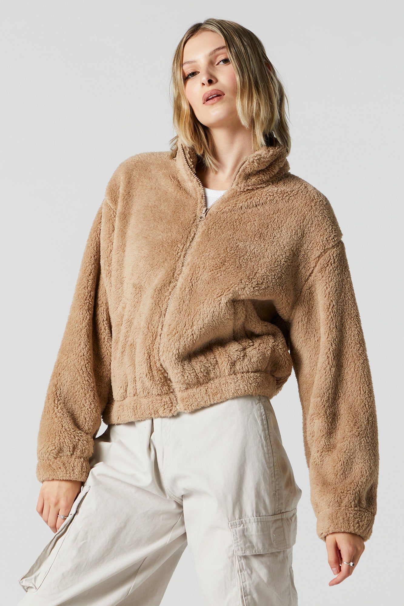 Coloured Plush Bomber Jacket sold by Charlotte Russe