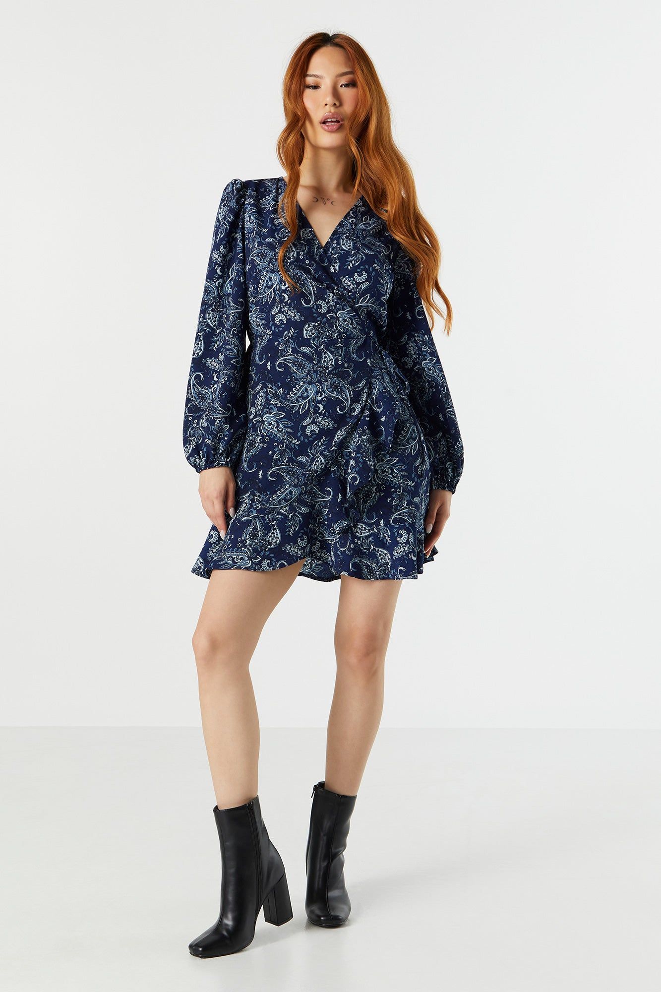 Paisley Print Long Sleeve Wrap Dress sold by Charlotte Russe product image thumbnail 3