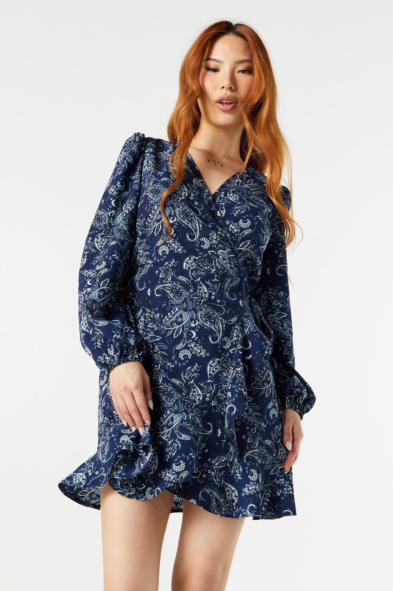 Paisley Print Long Sleeve Wrap Dress sold by Charlotte Russe