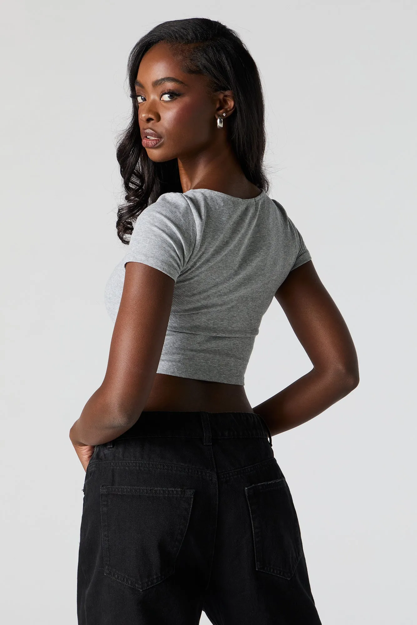 Ribbed Corset Style Cropped T-Shirt sold by Charlotte Russe product image thumbnail 5