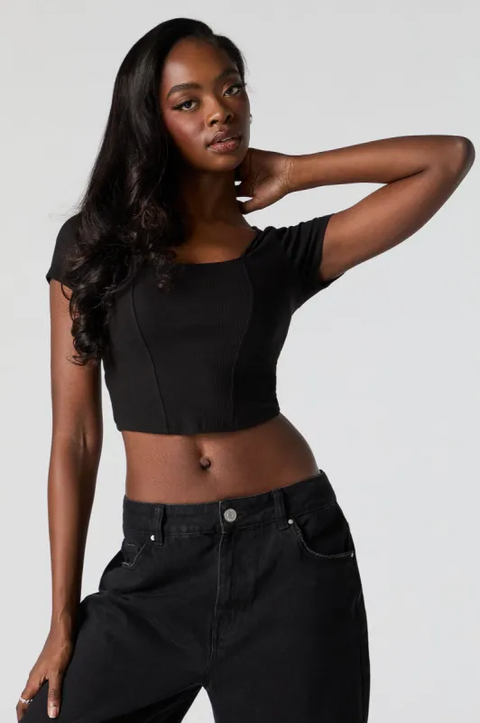 Ribbed Corset Style Cropped T-Shirt sold by Charlotte Russe