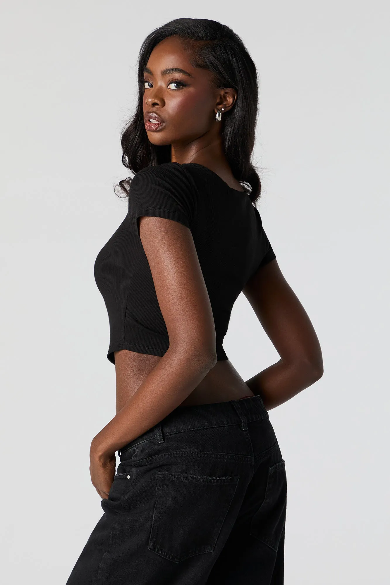 Ribbed Corset Style Cropped T-Shirt sold by Charlotte Russe product image thumbnail 2