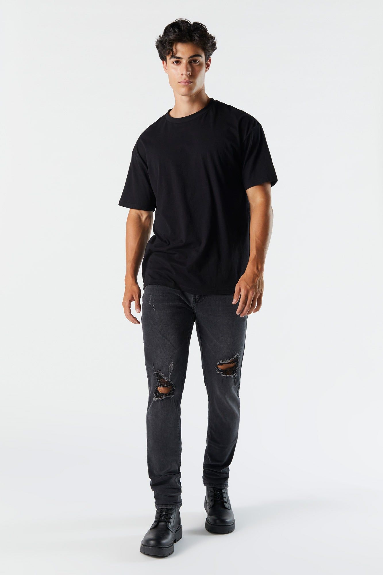 Black Wash Distressed Slim Denim Jean sold by Charlotte Russe product image thumbnail 2