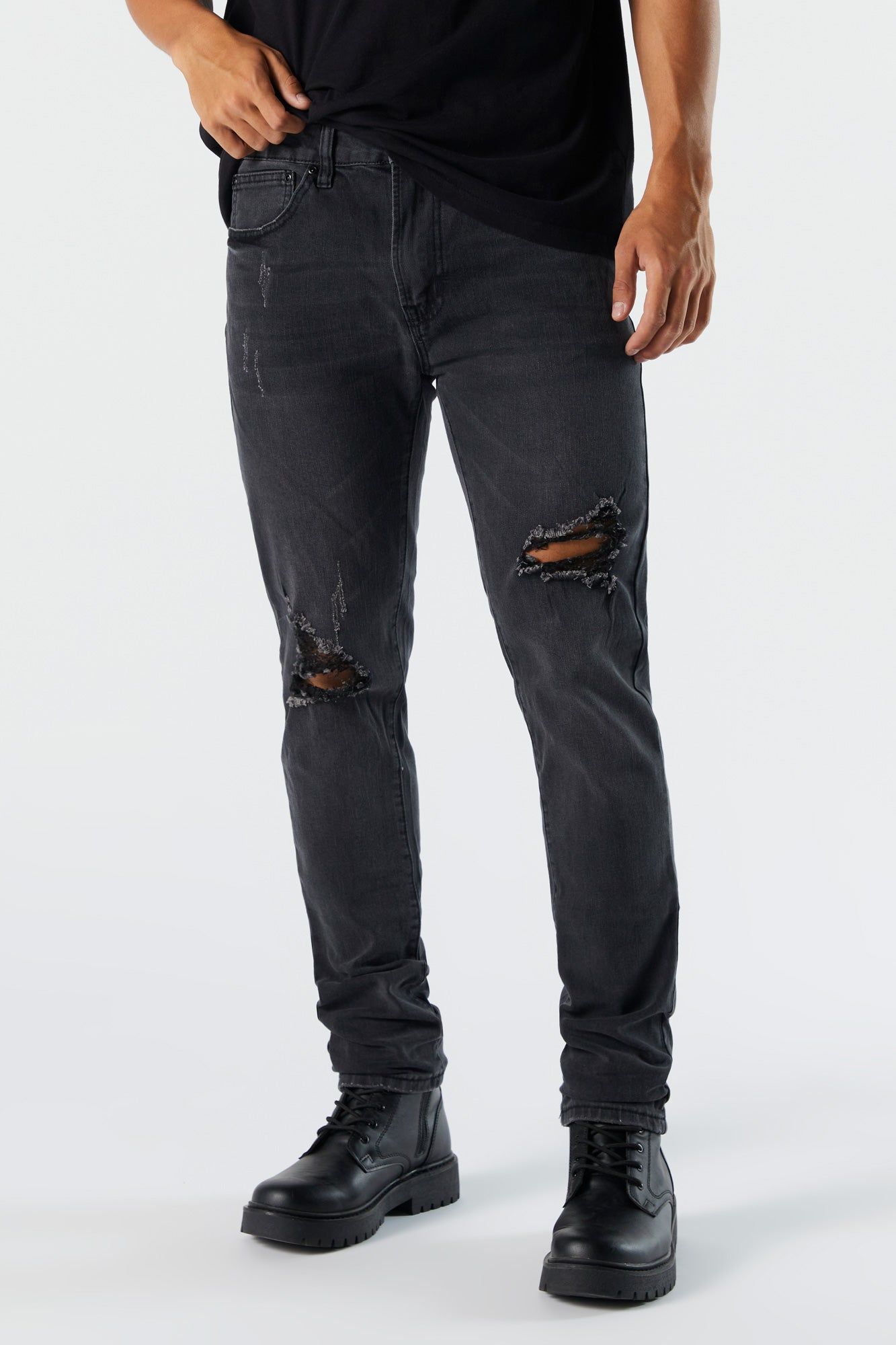 Black Wash Distressed Slim Denim Jean sold by Charlotte Russe