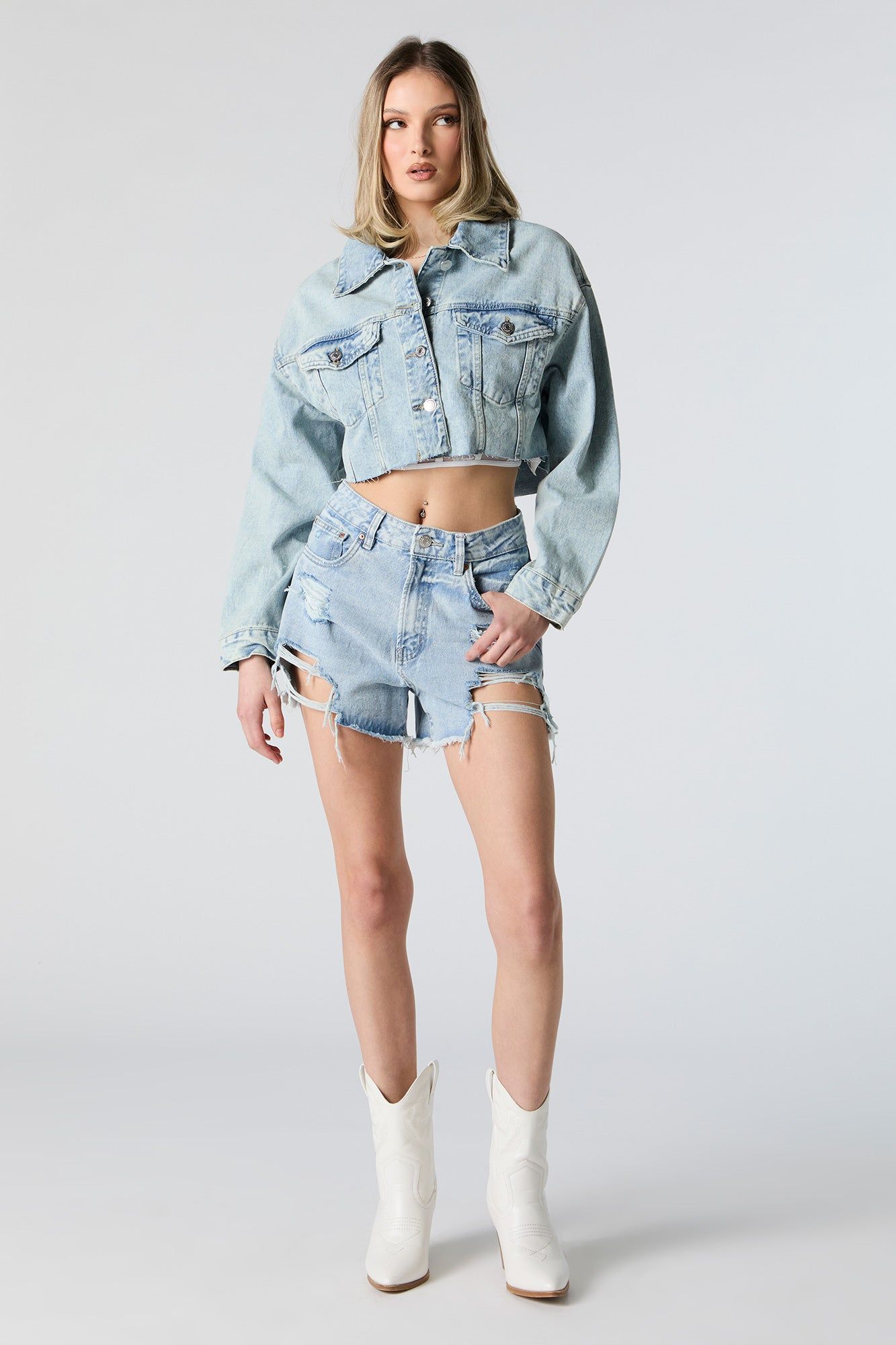 Cropped Denim Jacket sold by Charlotte Russe product image thumbnail 3