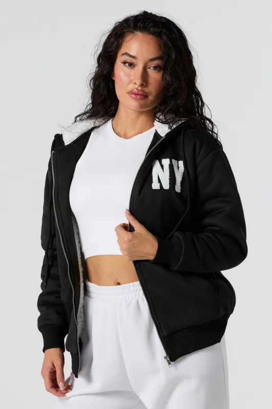 NY Chenille Embroidered Zip-Up Hoodie sold by Charlotte Russe