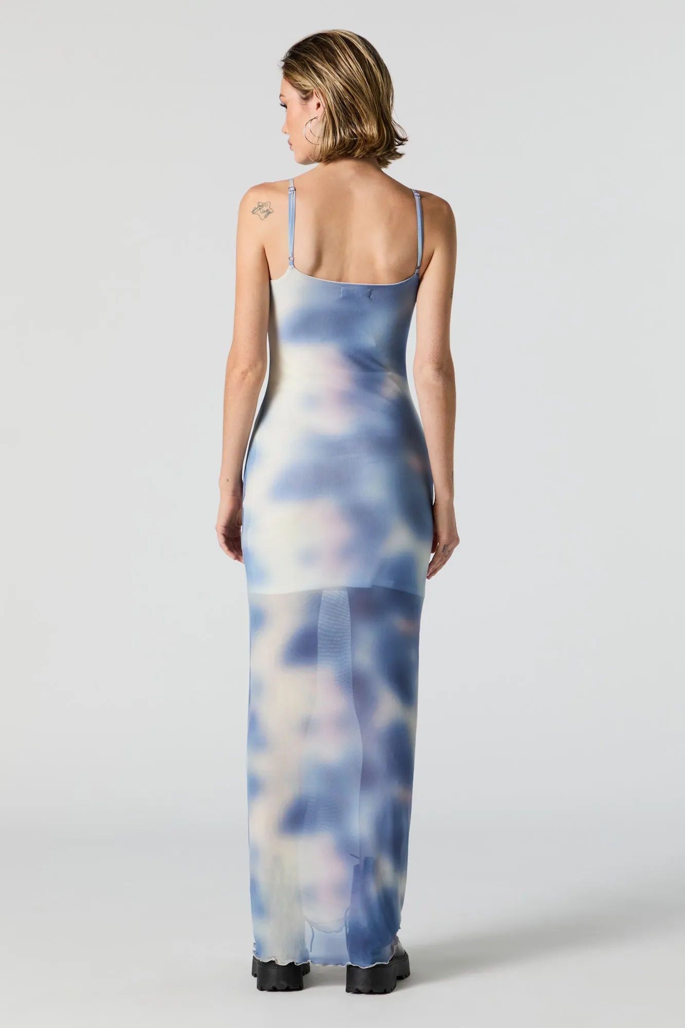 Blue Printed Mesh Sleeveless Maxi Dress sold by Charlotte Russe product image thumbnail 3