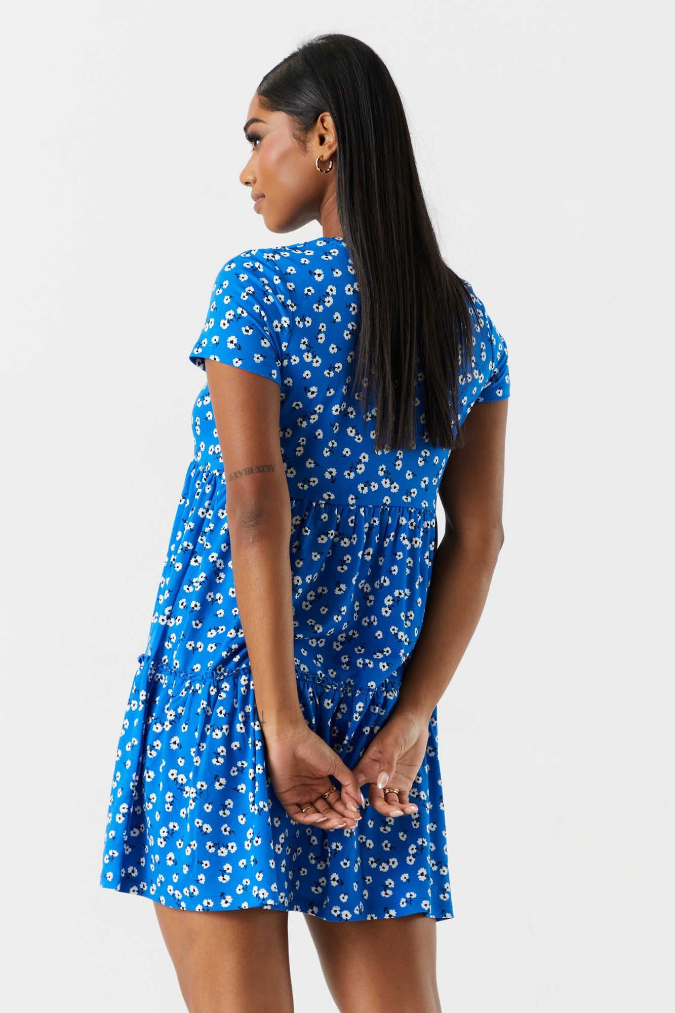 Blue Floral Tiered Babydoll Dress sold by Charlotte Russe product image thumbnail 2