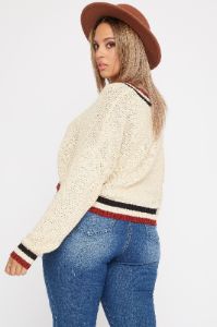 Plus Size Knit Dual Striped V-Neck Sweater sold by Charlotte Russe