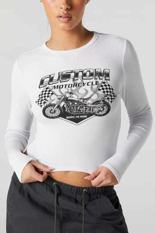 Motorcycle Graphic Long Sleeve Crop Top sold by Charlotte Russe