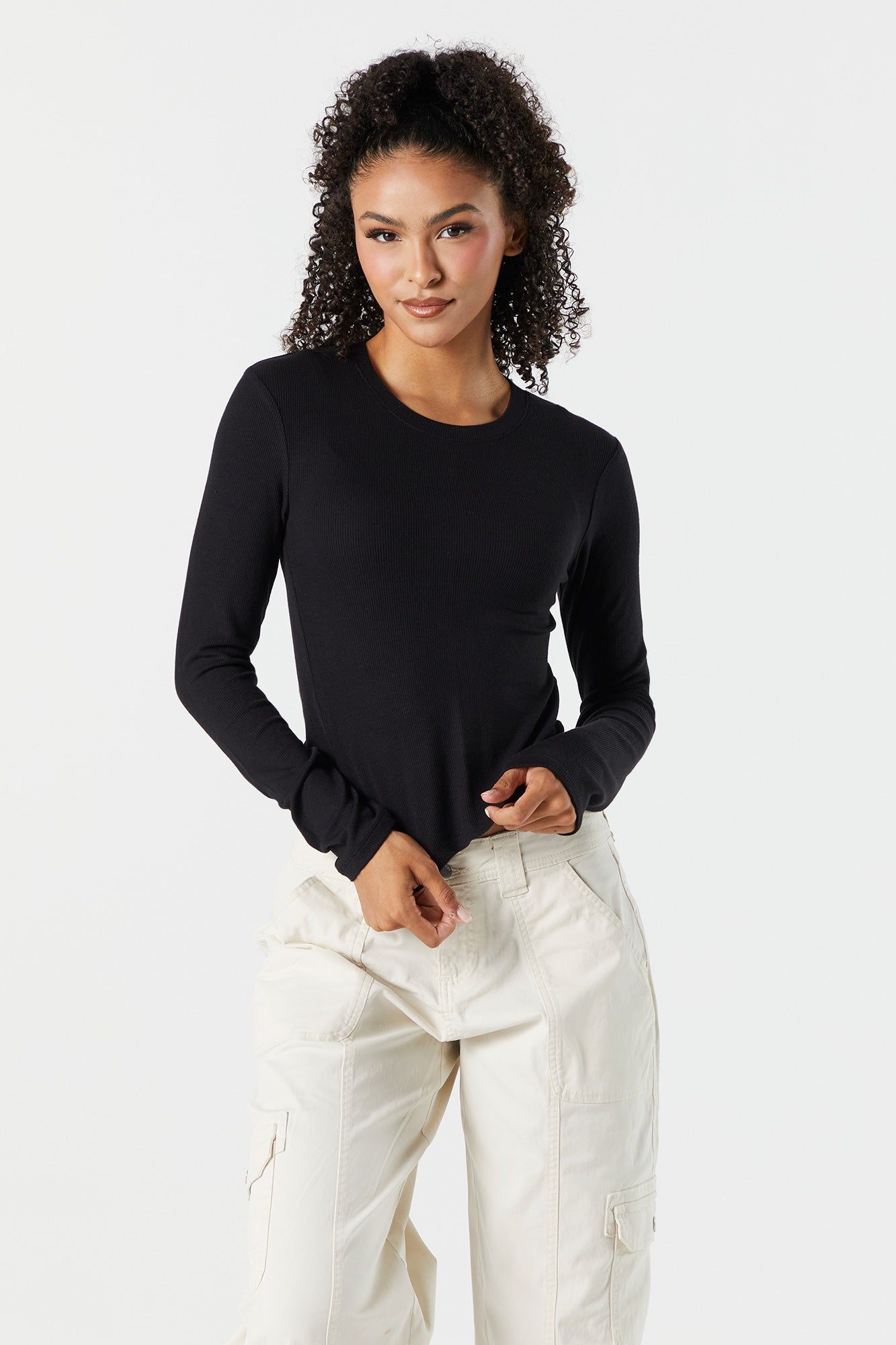 Ribbed Crewneck Long Sleeve Skimmer Top sold by Charlotte Russe product image thumbnail 4