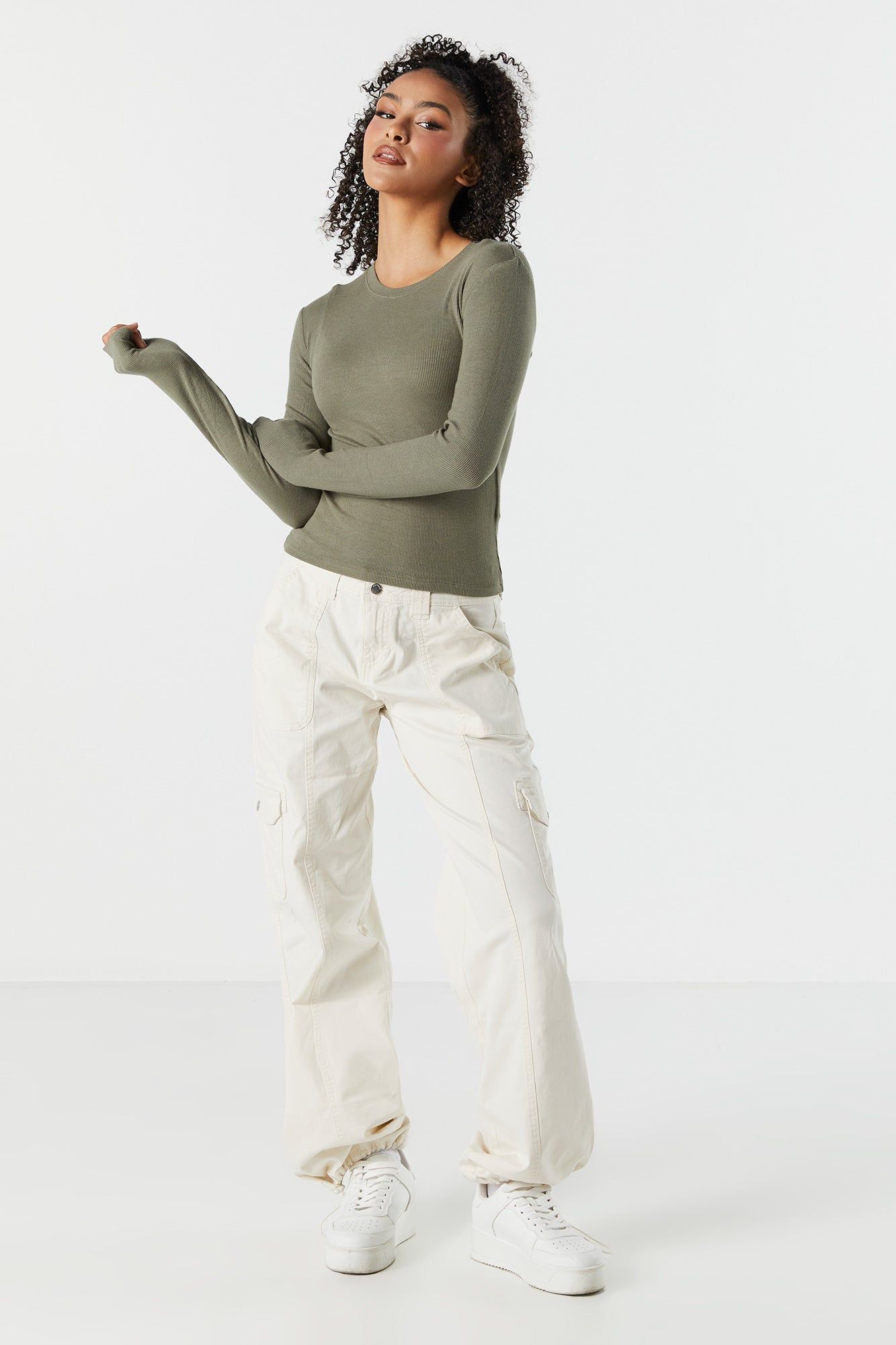 Ribbed Crewneck Long Sleeve Skimmer Top sold by Charlotte Russe product image thumbnail 3