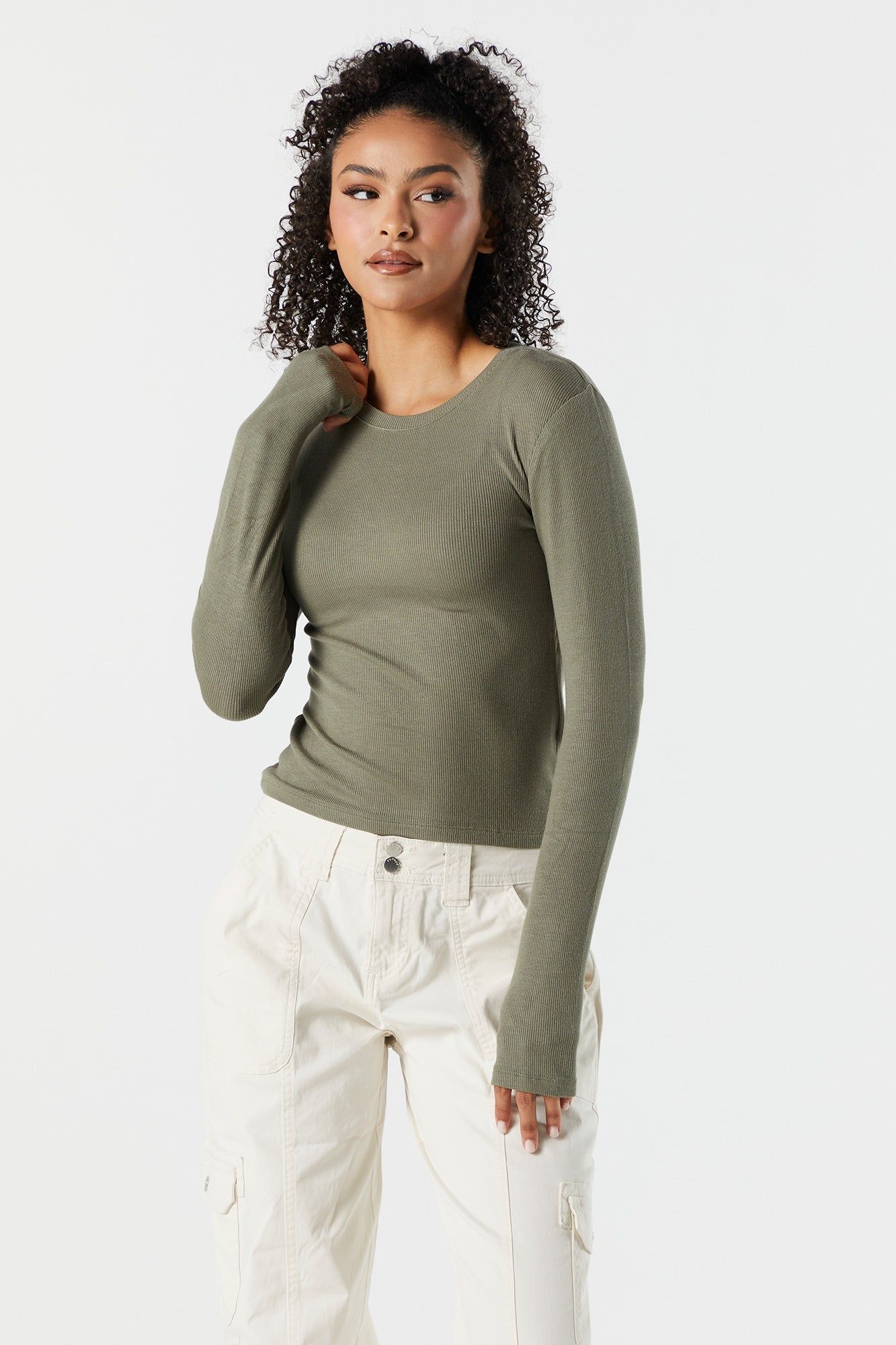 Ribbed Crewneck Long Sleeve Skimmer Top sold by Charlotte Russe