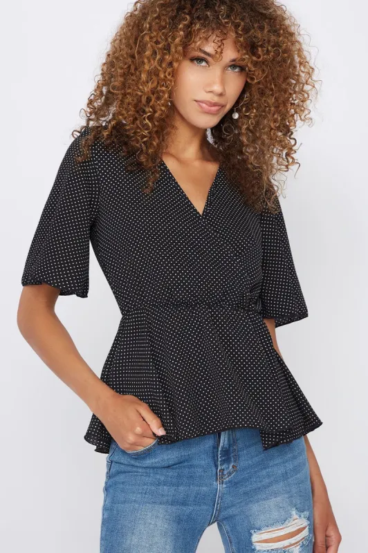 Peplum Wrap Short Sleeve Blouse sold by Charlotte Russe