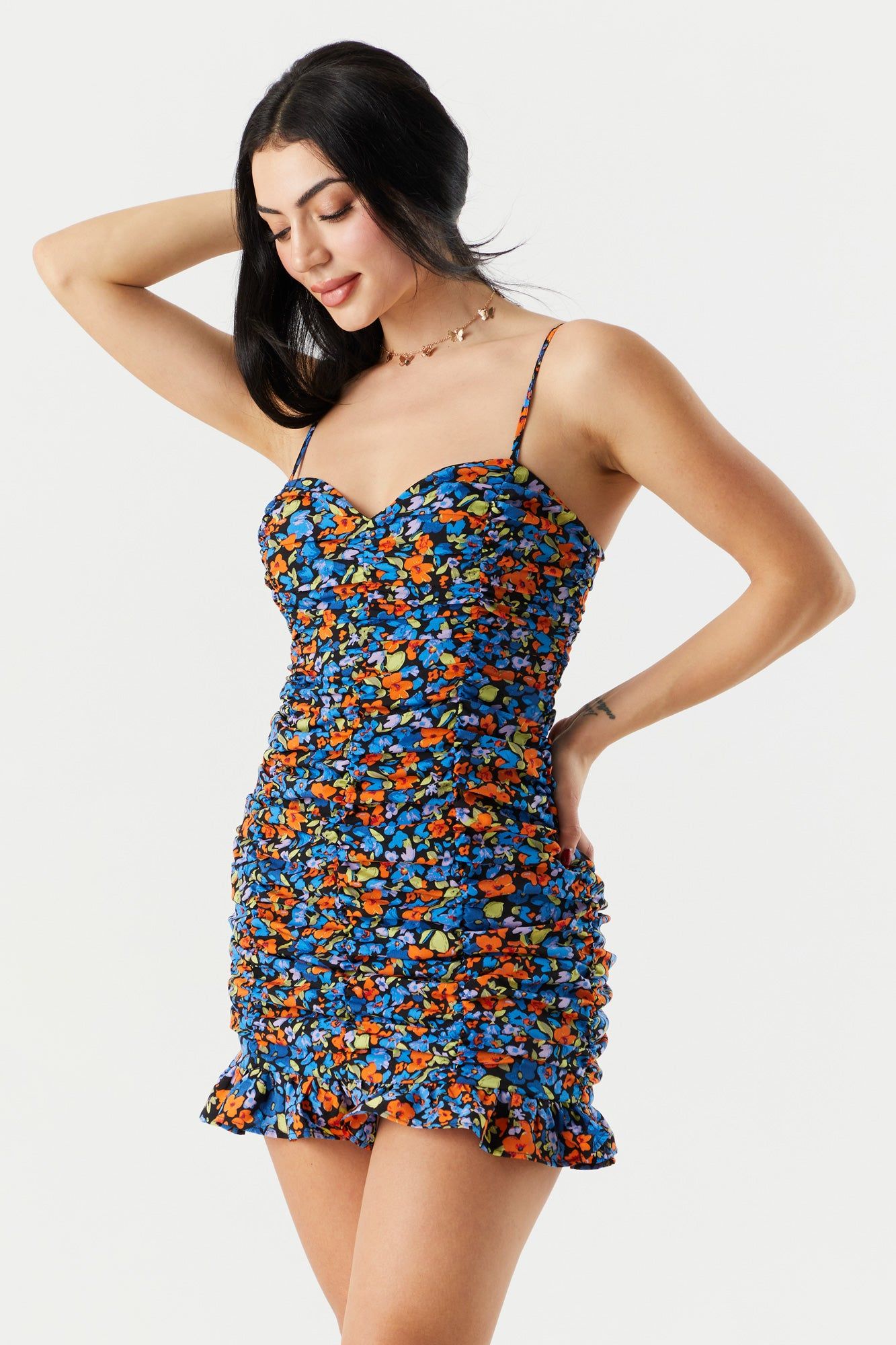 Floral Sweetheart Ruched Mini Dress sold by Charlotte Russe