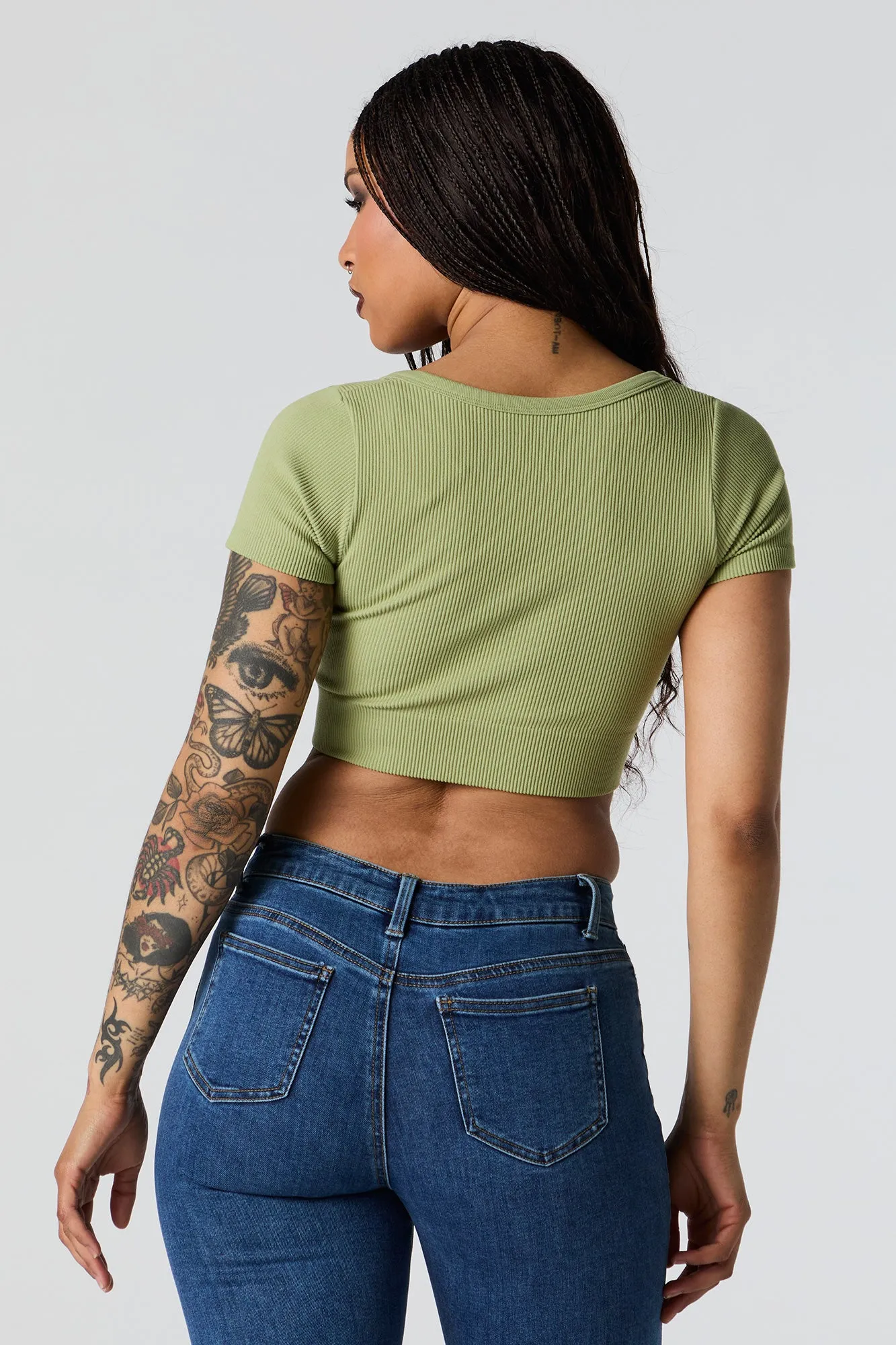 Seamless Deep V-Neck Short Sleeve Crop Top sold by Charlotte Russe product image thumbnail 2
