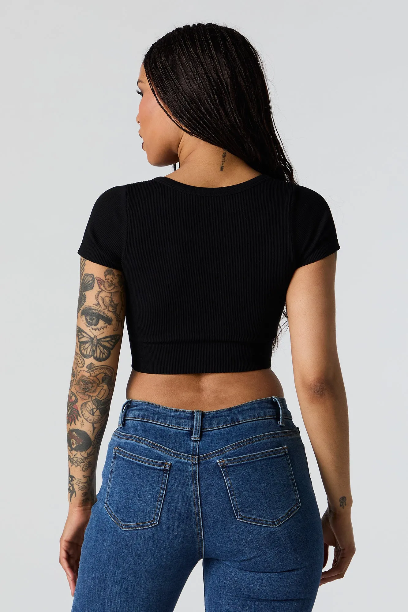 Seamless Deep V-Neck Short Sleeve Crop Top sold by Charlotte Russe product image thumbnail 5