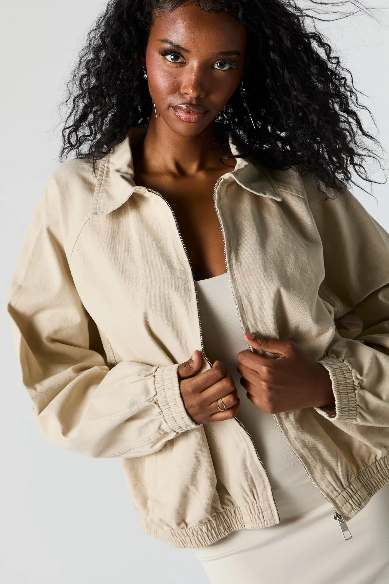 Zip-Up Collared Bomber Jacket sold by Charlotte Russe