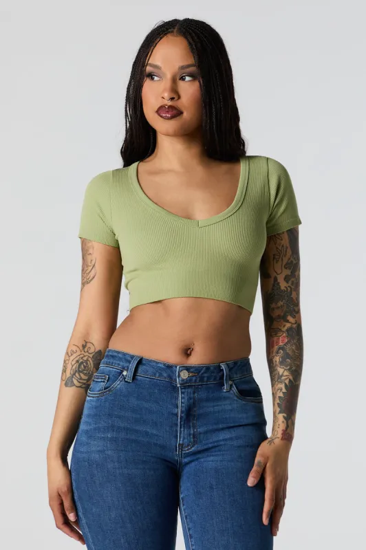 Seamless Deep V-Neck Short Sleeve Crop Top sold by Charlotte Russe