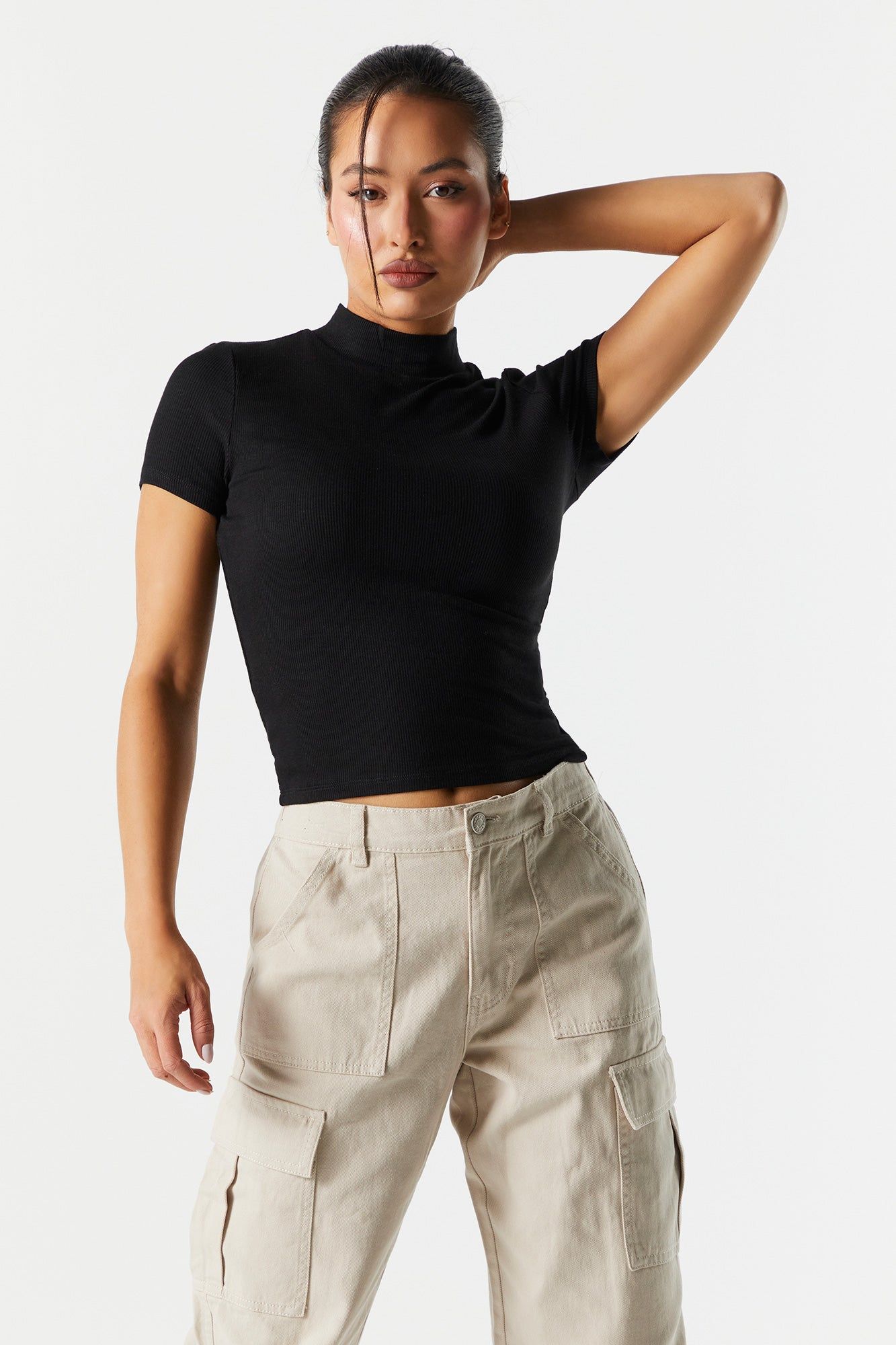 Ribbed Mock Neck Skimmer Top sold by Charlotte Russe