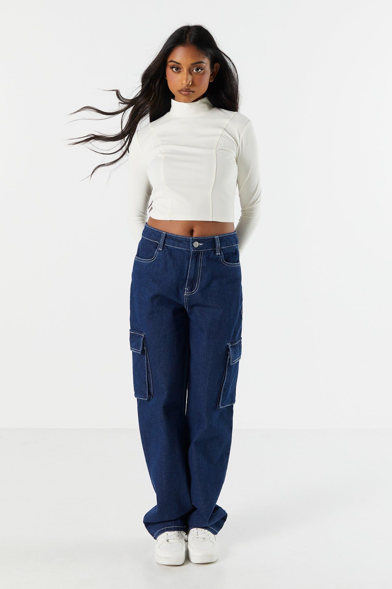 Ribbed Mock Neck Corset Long Sleeve Top sold by Charlotte Russe product image thumbnail 4