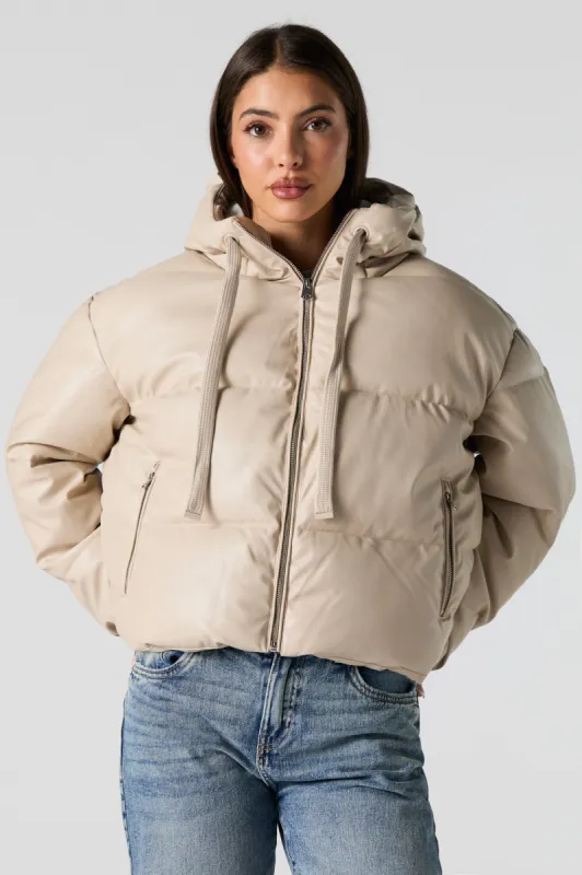 Faux Leather Hooded Puffer Jacket sold by Charlotte Russe