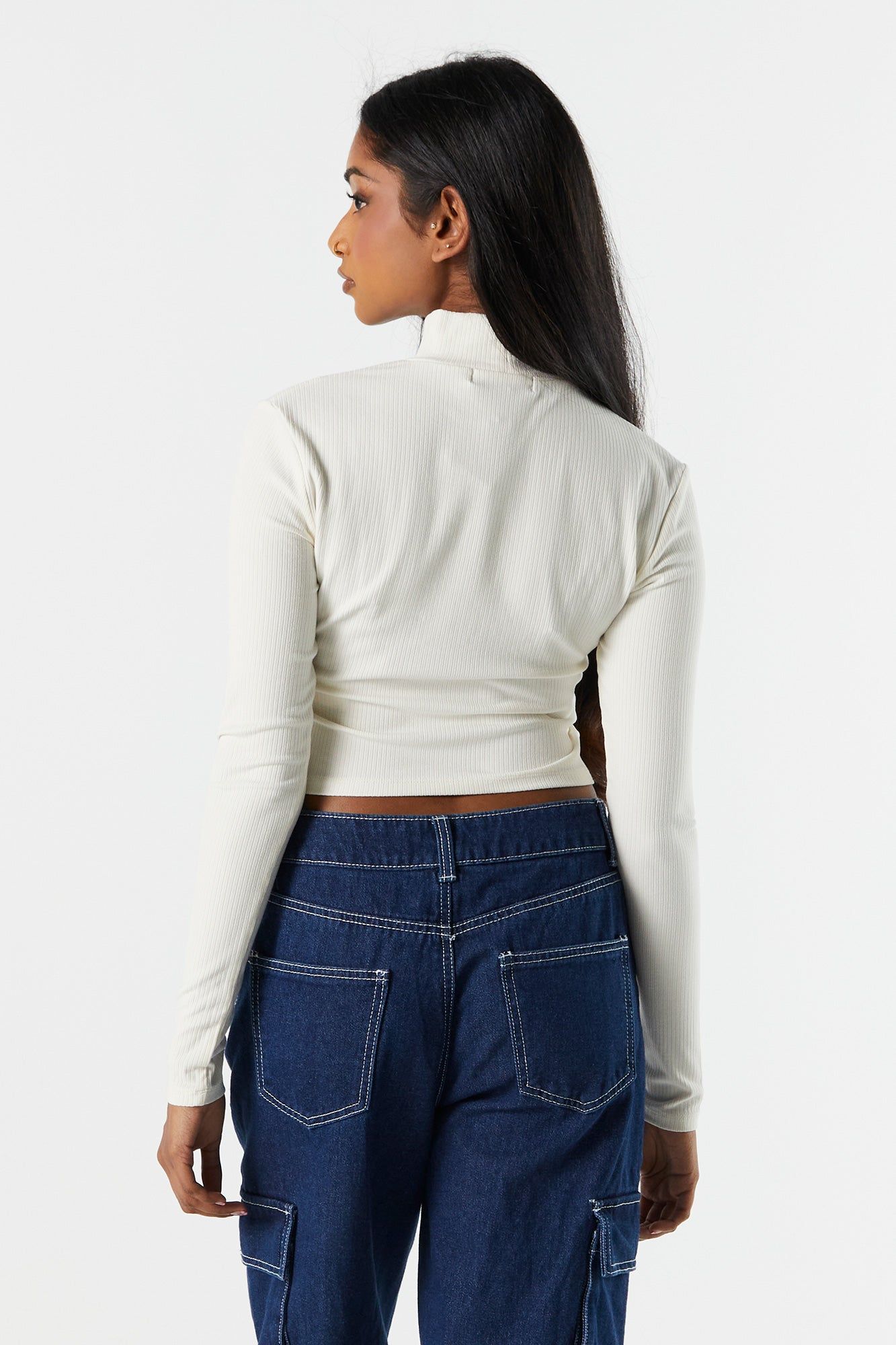 Ribbed Mock Neck Corset Long Sleeve Top sold by Charlotte Russe product image thumbnail 3