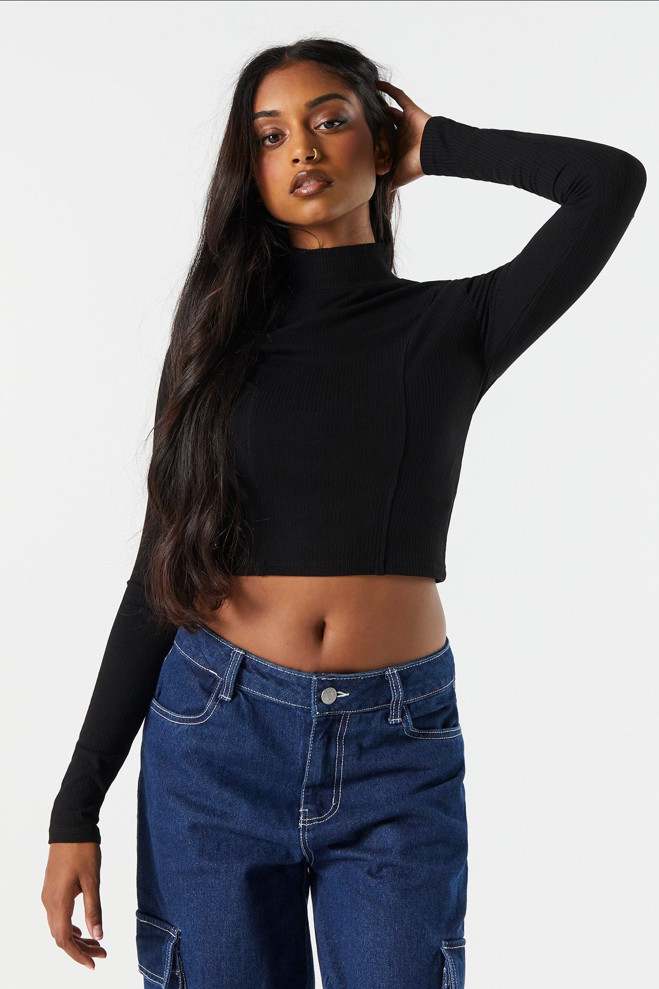 Ribbed Mock Neck Corset Long Sleeve Top sold by Charlotte Russe product image thumbnail 5