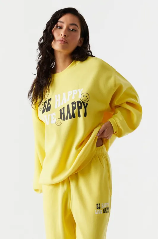 Be Happy Graphic Boyfriend Sweatshirt sold by Charlotte Russe