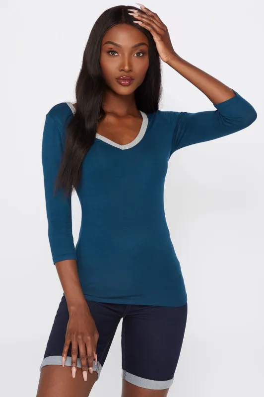 V-Neck Ringer T-Shirt sold by Charlotte Russe