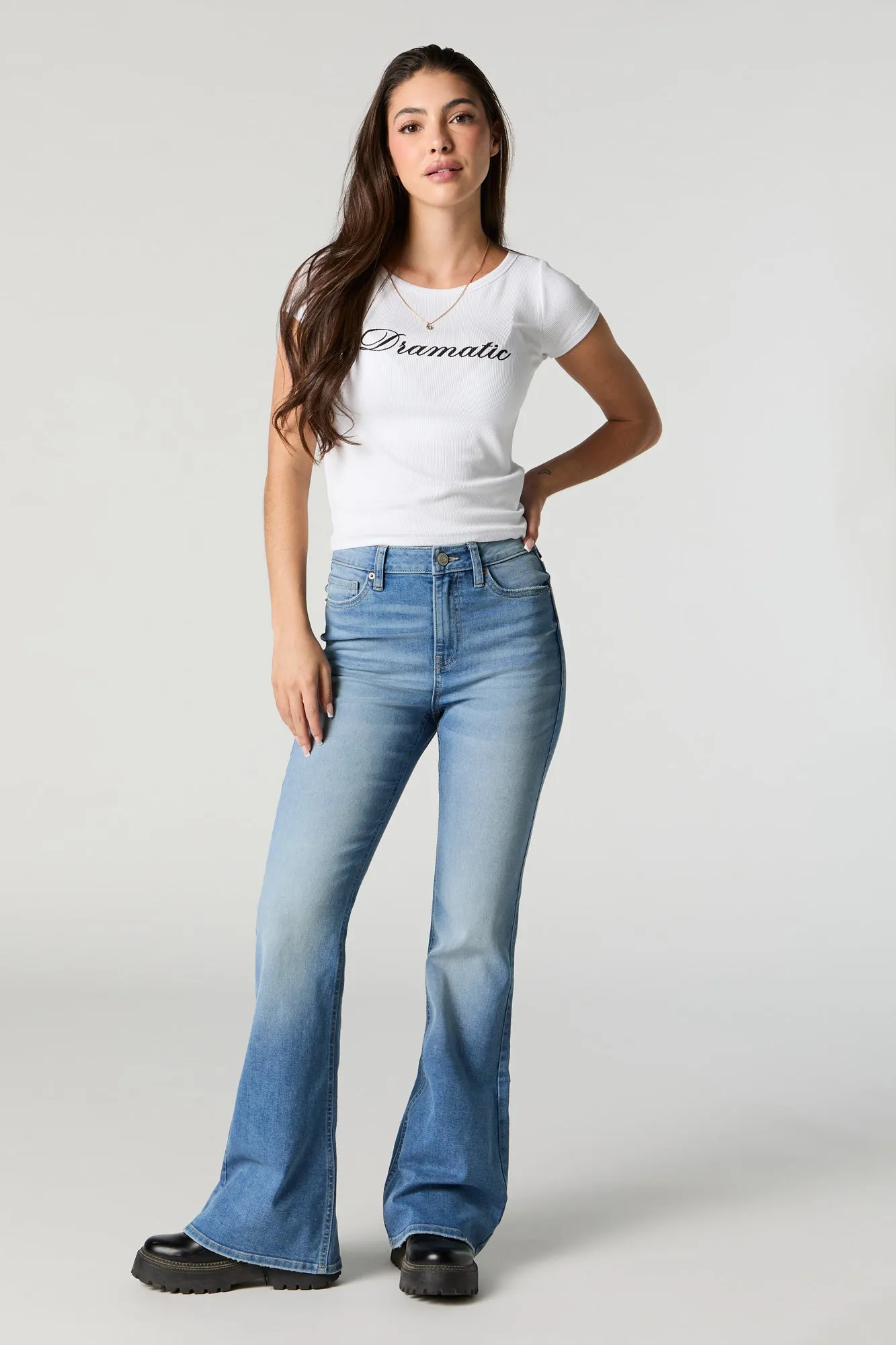 Austin Medium Vintage Wash High-Rise Flare Jean sold by Charlotte Russe