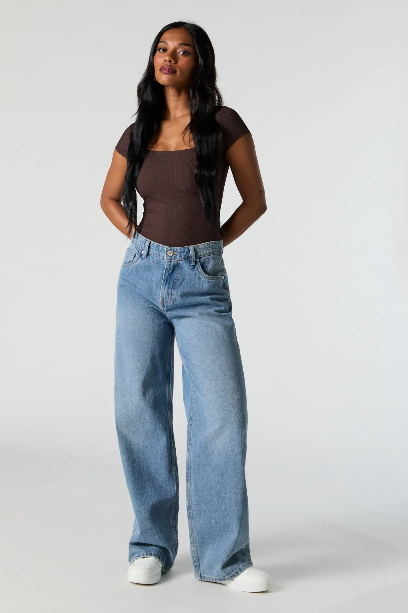 Contour Ribbed Square Neck Short Sleeve Bodysuit sold by Charlotte Russe product image thumbnail 3