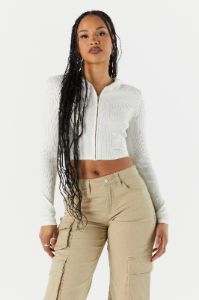 Ribbed Zip-Up Cropped Hoodie sold by Charlotte Russe