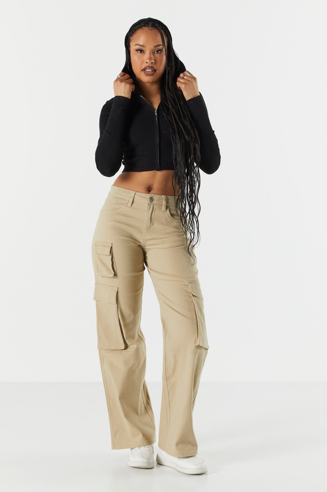 Ribbed Zip-Up Cropped Hoodie sold by Charlotte Russe product image thumbnail 4