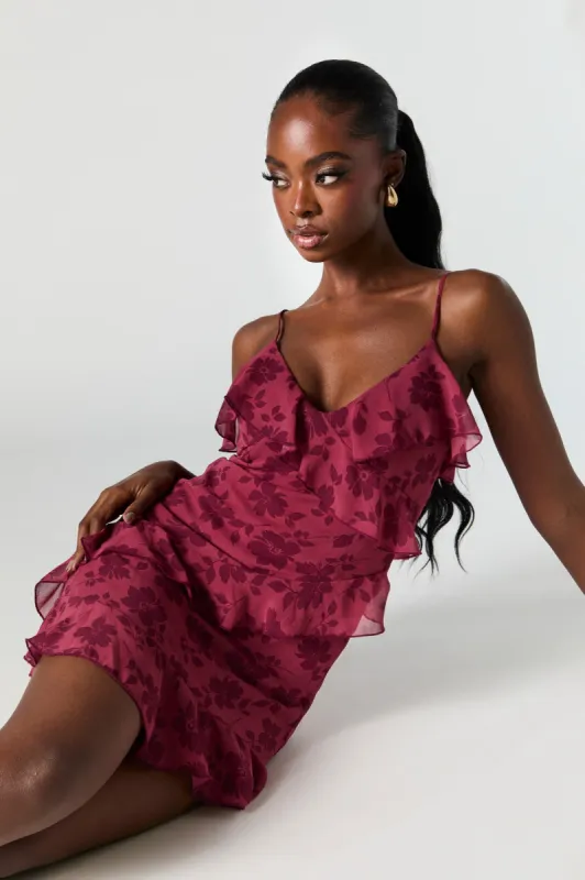 Chiffon V-Neck Ruffle Mini Dress sold by Charlotte Russe
