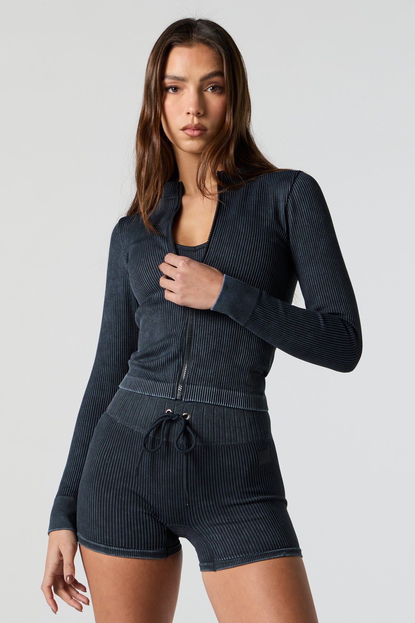 Sommer Ray Washed Seamless Ribbed Zip-Up Top sold by Charlotte Russe