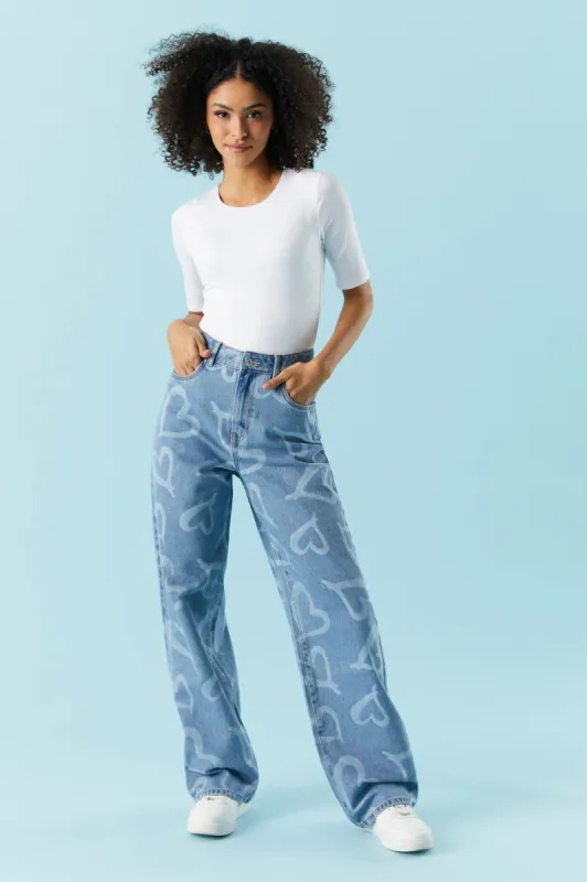 Wide Leg Heart Print Jean sold by Charlotte Russe