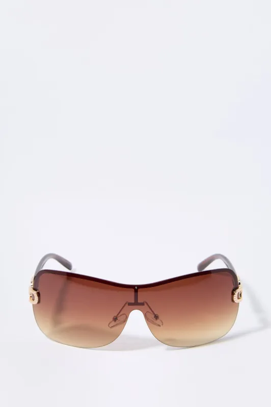 Colored Rimless Shield Sunglasses sold by Charlotte Russe