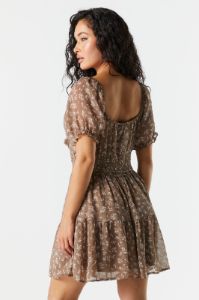 Printed Smocked Short Sleeve Tiered Dress sold by Charlotte Russe