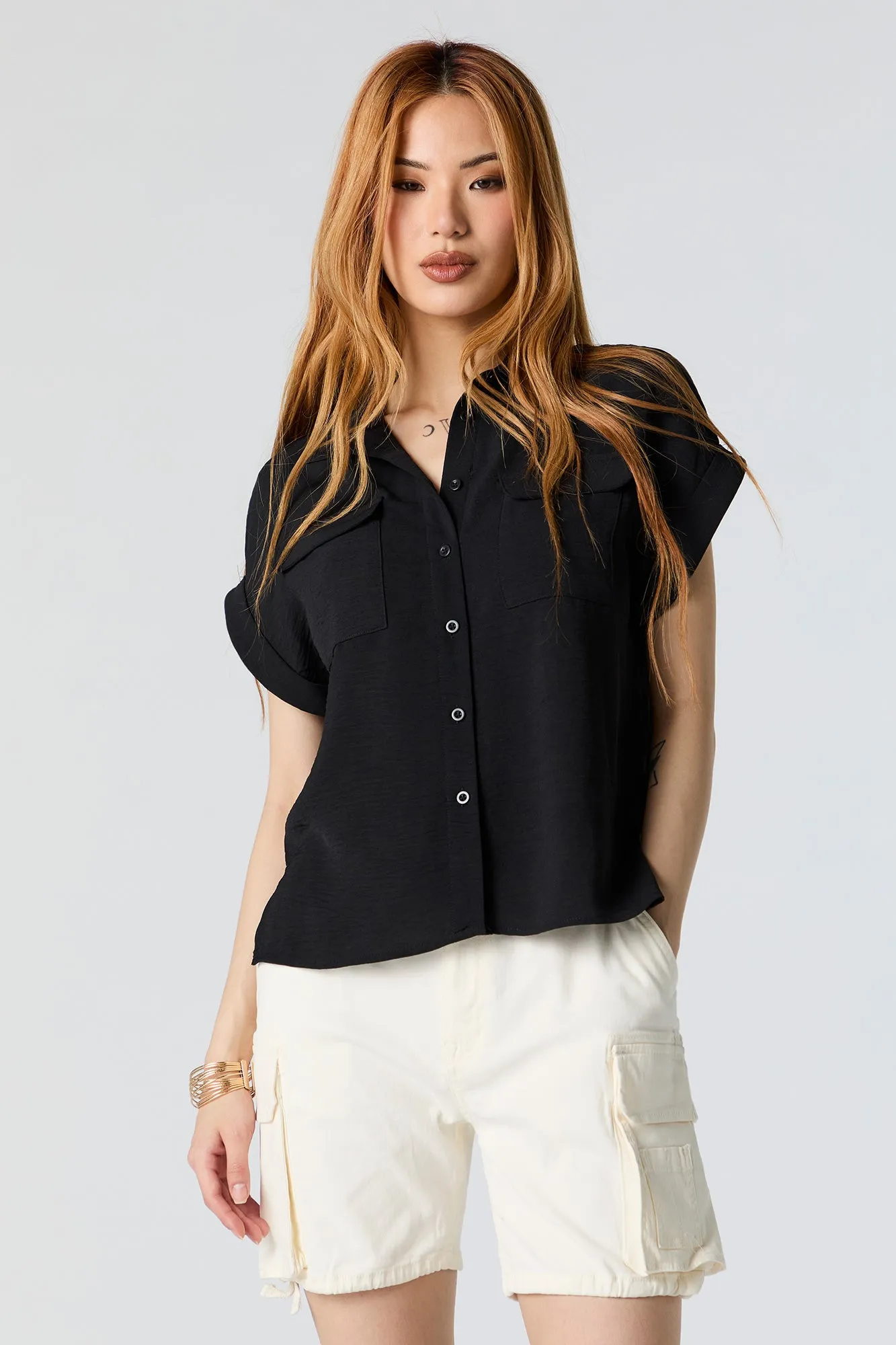 Button-Up Short Sleeve Top sold by Charlotte Russe product image thumbnail 4