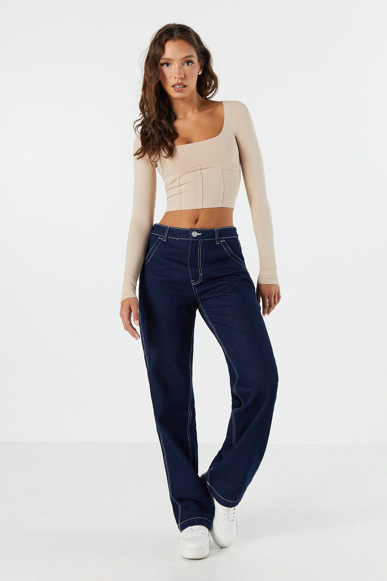 Ribbed Corset Long Sleeve Crop Top sold by Charlotte Russe product image thumbnail 12