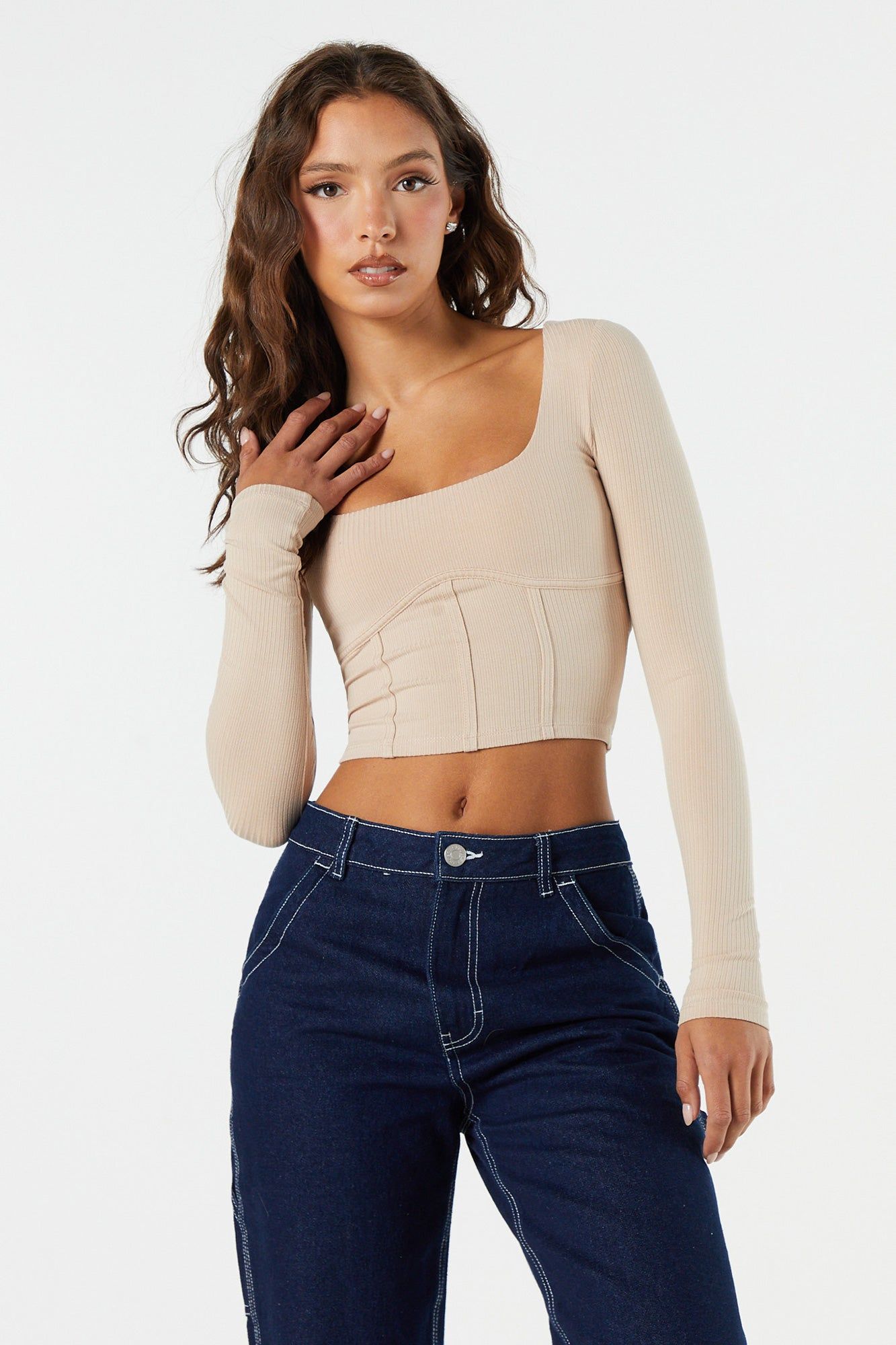 Ribbed Corset Long Sleeve Crop Top sold by Charlotte Russe product image thumbnail 10