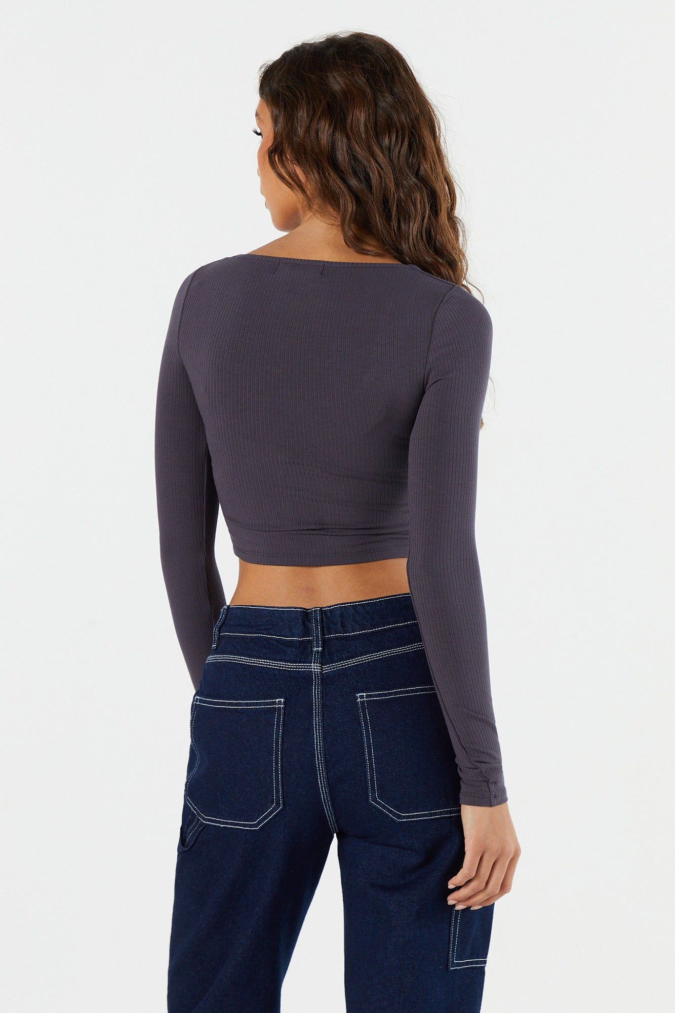 Ribbed Corset Long Sleeve Crop Top sold by Charlotte Russe product image thumbnail 8