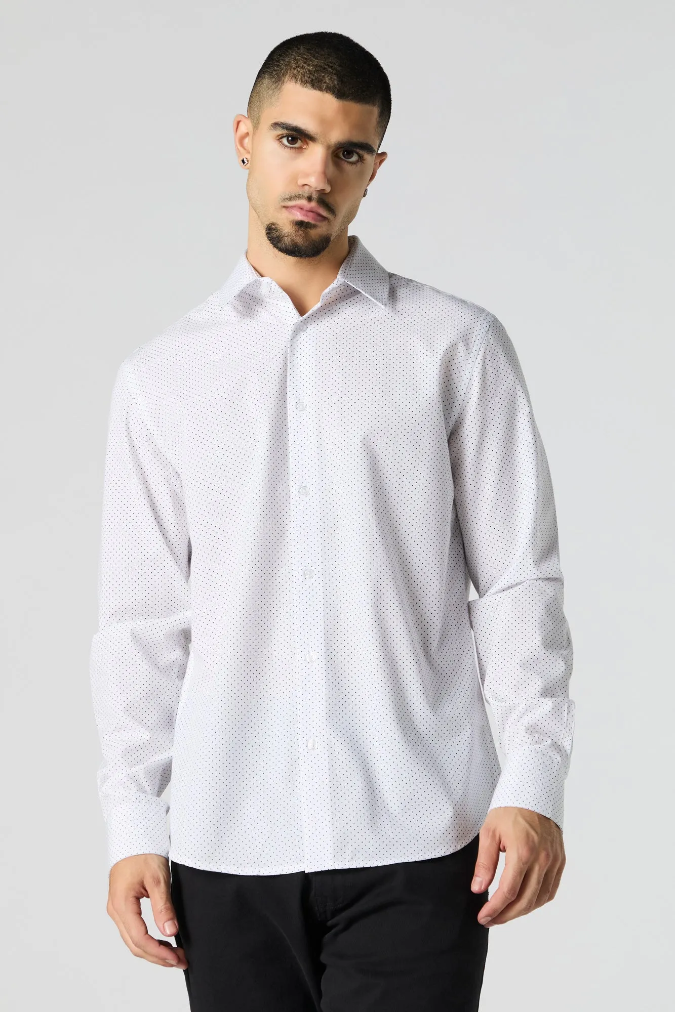 Micro Dot Button-Up Dress Shirt sold by Charlotte Russe